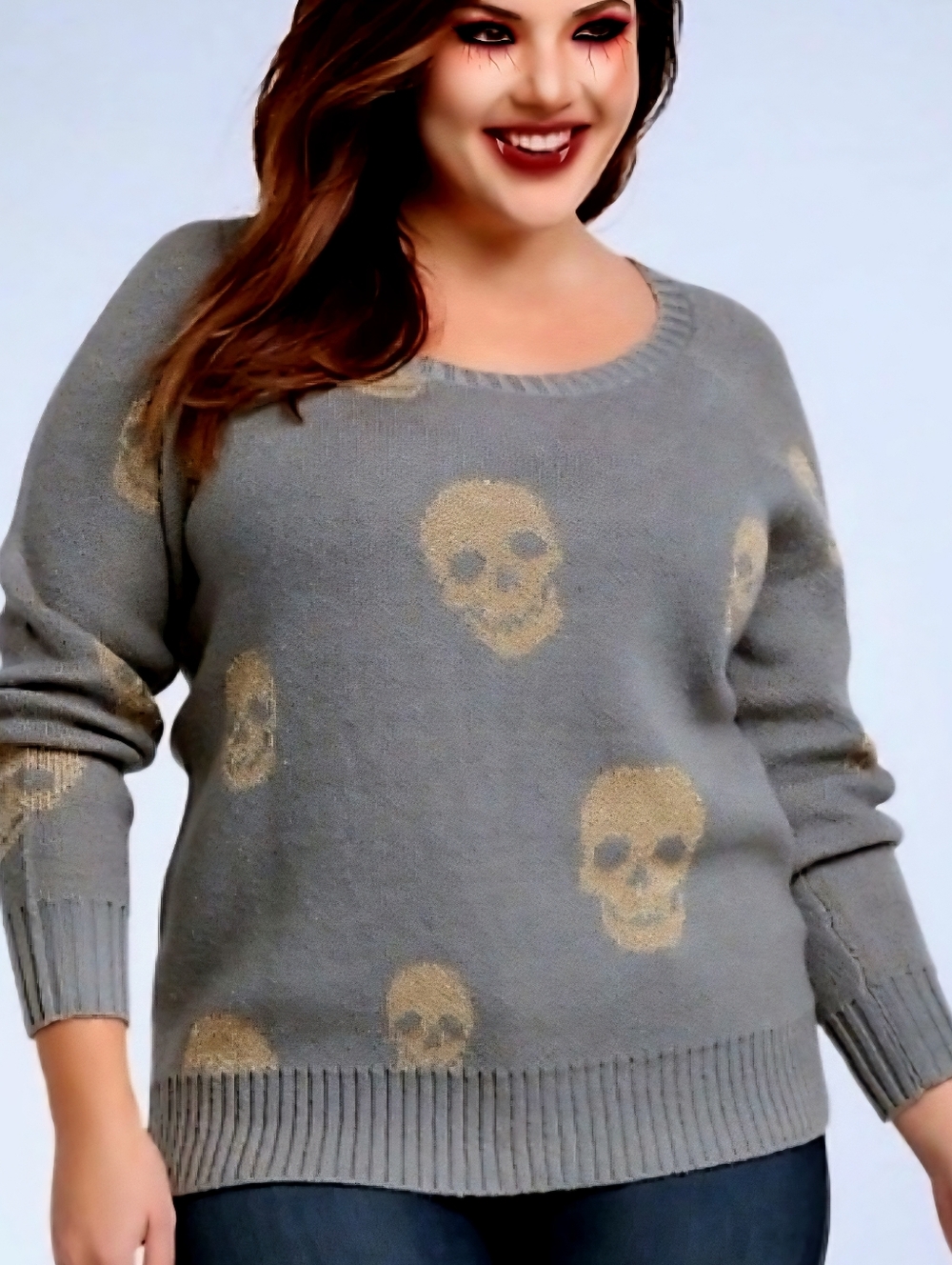 NWT Torrid 3 Gray Knit Sweater with Gold Skulls Whimsigoth Plus Size 3X